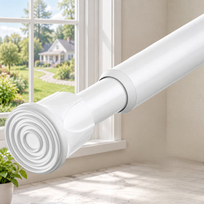Tringle à rideaux extensible blanche à ressort, réglable de 71 à 122 cm (28 à 48 pouces), diamètre 1,6 cm (5/8 pouce), sans perçage et antidérapante ; petite tringle courte idéale pour les fenêtres, les portes, les armoires et la cuisine.