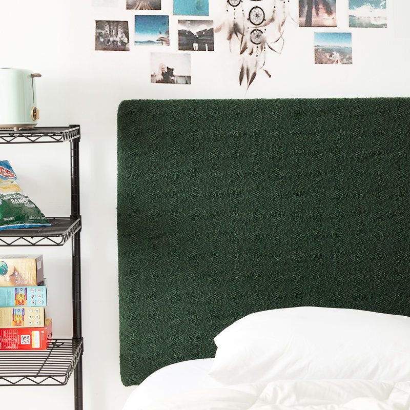 Dark Green Boucle Upholstered Twin Headboard with Wooden Legs