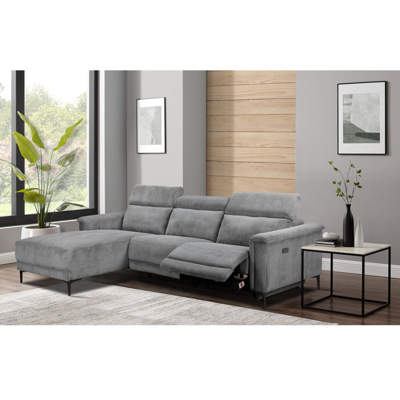 Bhairavi 3PL 1Recl L Elek Grey Corduroy 