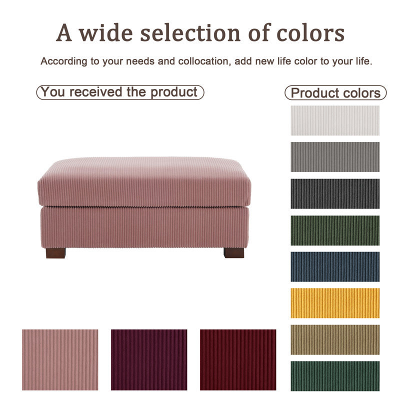 Upholstered Pink Square Corduroy Ottoman with Solid Wood Legs, Single Ottoman Modular Part For Sectional Sofa, Pink, Corduroy