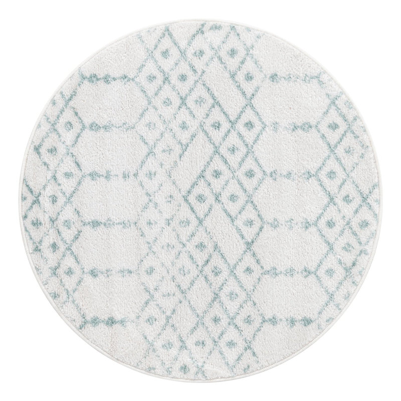 Tapis ivoire à motif géométrique ivoire d'Igon, Ovale 3 pi x 3 pi 1 po