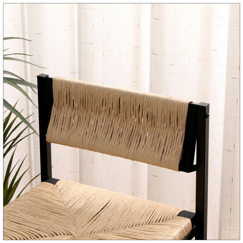 2 tabourets de bar tissés en corde de papier avec dossier, Naturel