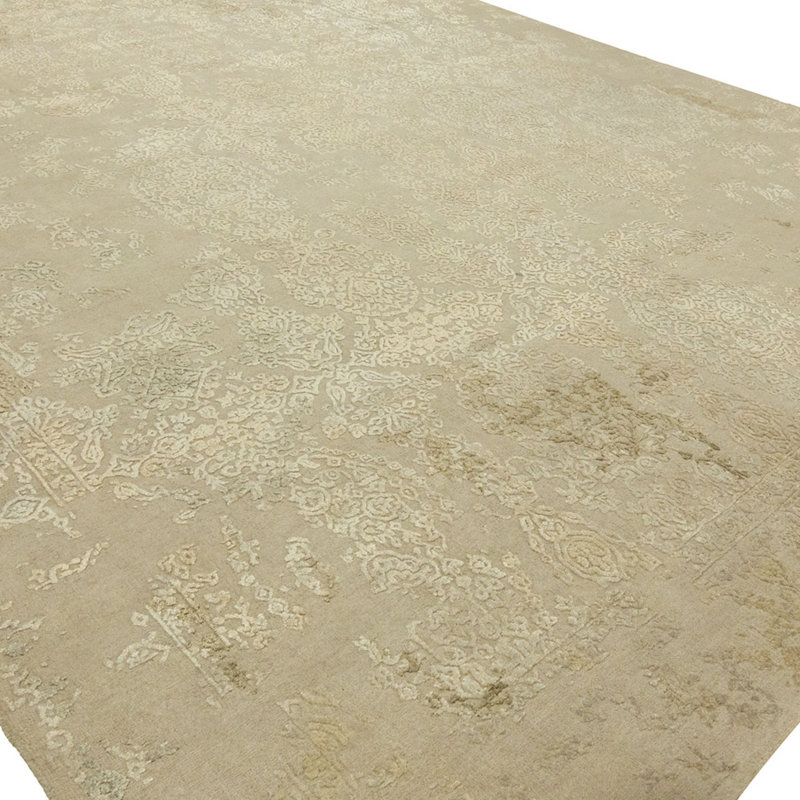 Hand Knotted Area Rug in Beige, Rectangle 12' x 15'