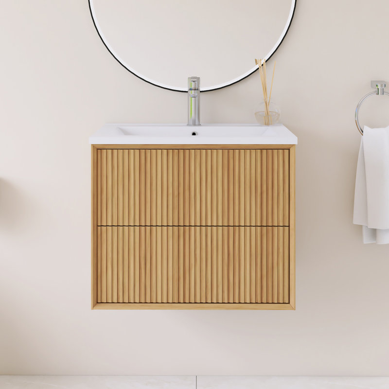 Meuble-lavabo simple 24 po avec plateau intégré en résine blanche 24 po