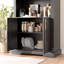 French Vintage Arched Display Cabinet with LED Lighting, Open Shelving and Cupboard Storage-519878917