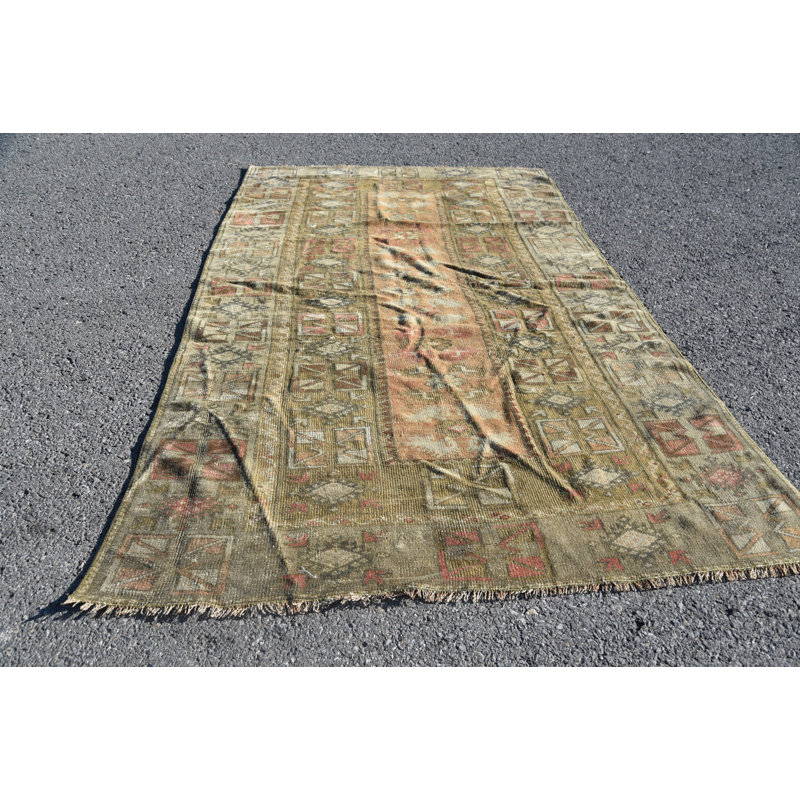 Tapis beige moderne, tapis turcs, tapis décoratif 3,7 x 6,4 pi, tapis orientaux, tapis rétro