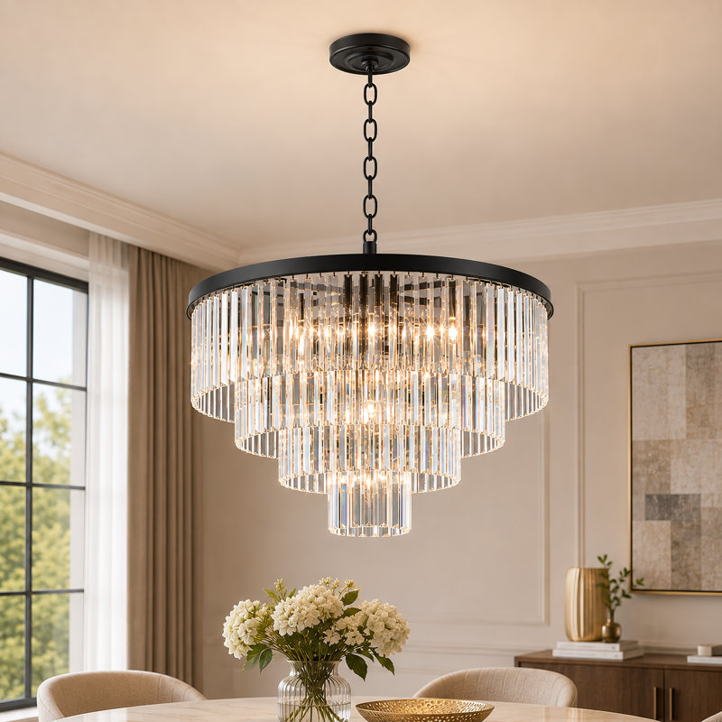 Sapana 9 - Light Modern Round Crystal Chandelier with Tiered Crystal Design