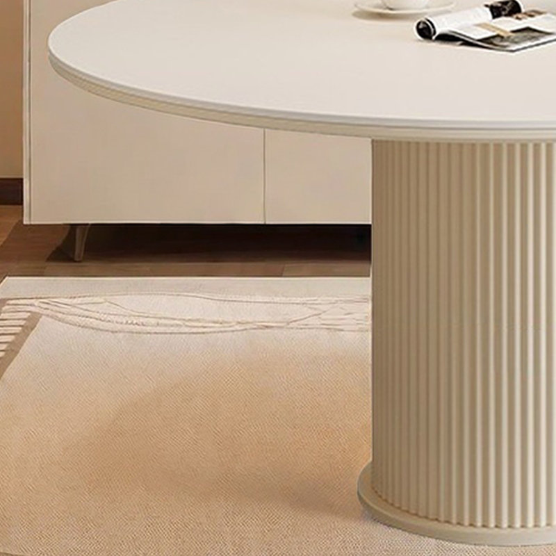 Table de salle à manger ronde de style crème et chaise, H 29,5 po x L 43,3 po x l 43,3 po, Blanc, Blanc/naturel