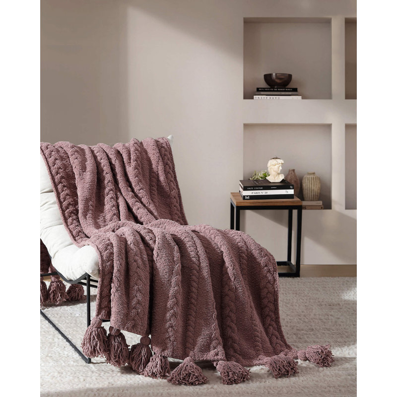 Braided Pom Throw Blanket, Rose