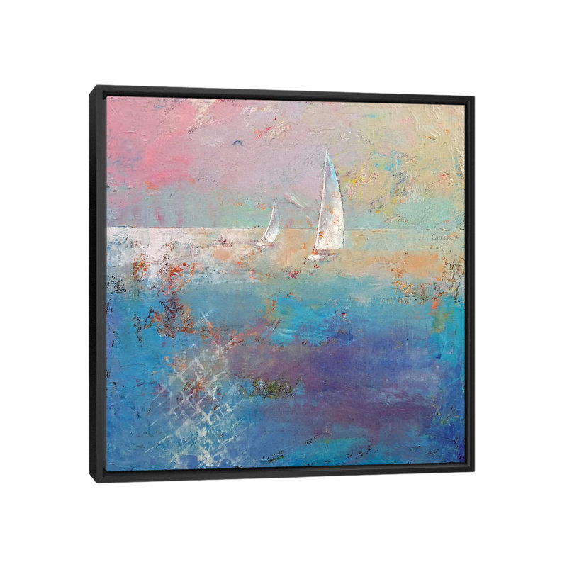 « voilier », reproduction d’art sur toile, H 18 po x l 18 po x P 1,5 po, Toile avec cadre noir, Pas de tapis