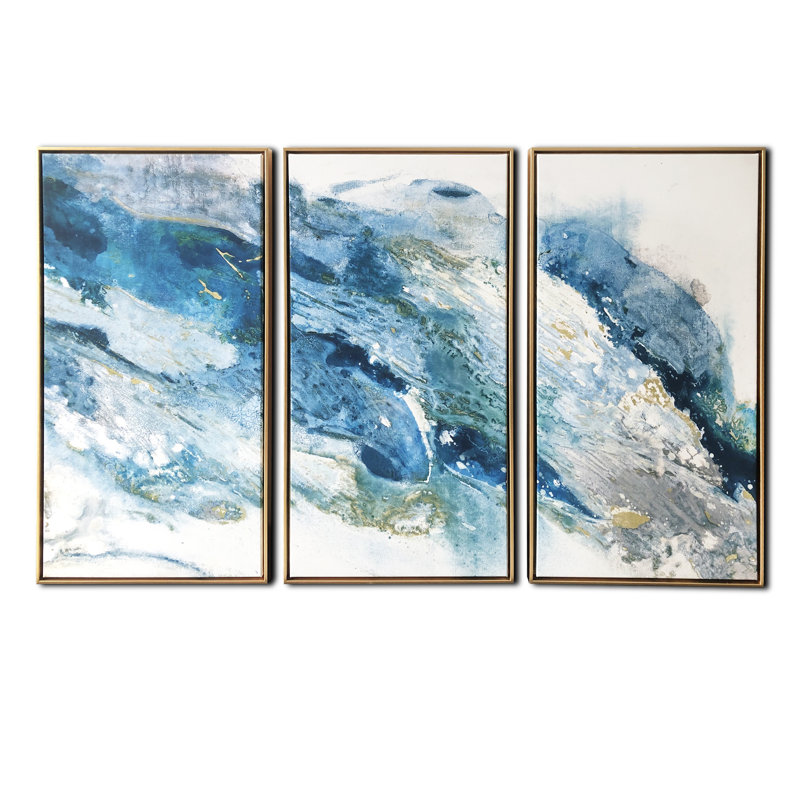 Abstrait turquoise triptyque flottant, art mural