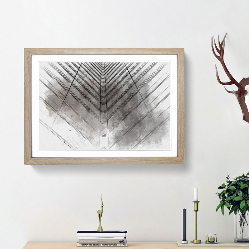 Architecture Sketch Vol.28 in Abstract - Picture Frame Drawing Print, Oak Framed, 36cm H x 48cm W x 2cm D