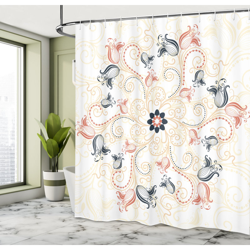 Ensemble de rideau de douche et crochets mandala, H 70 po x l 69 po, Pétrole foncé