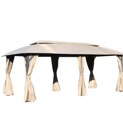 Outdoor Gazebo With Double Roofs, Privacy Curtains, Mosquito Nettings, Heavy Duty Metal Frame Party Tent Canopy For Patio, Backyard, Deck, Lawn