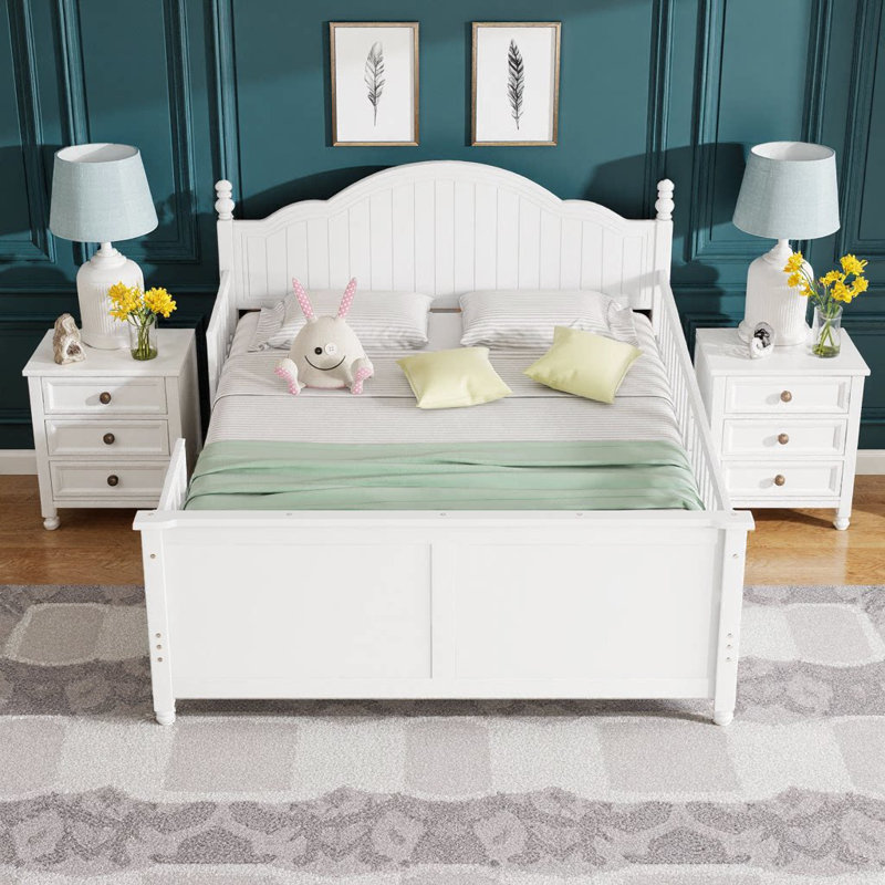 Lit d'enfant AVELOR à profil bas avec barrières de sécurité amovibles, espace de rangement et tête de lit - Modèle convertible pour les enfants en pleine croissance