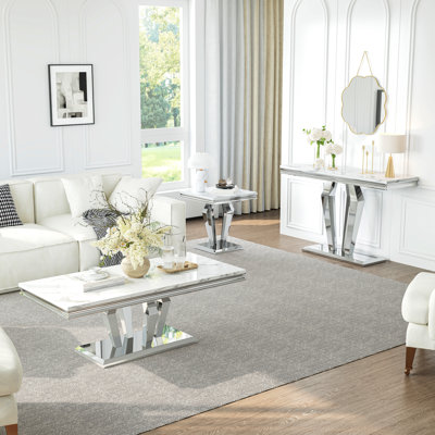 4 - Piece Faux Marble Top Living Room Table Set