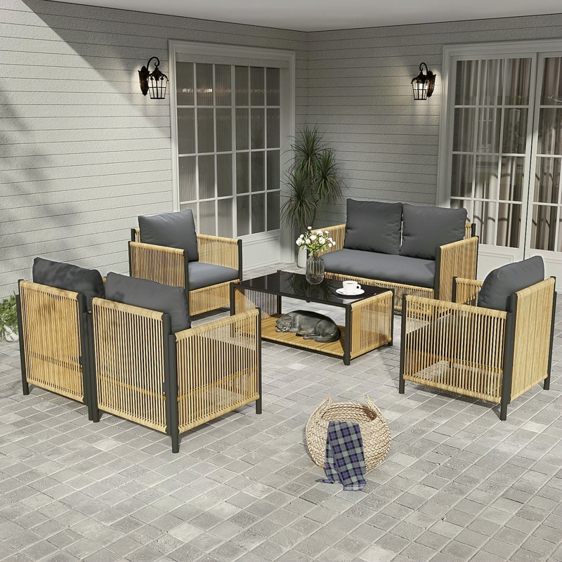 Ensemble de canapé de patio 6 pièces avec coussin