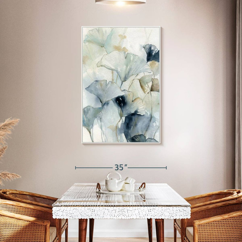 Indigo Ginkgo I, 31" x 46", Floating Frame White