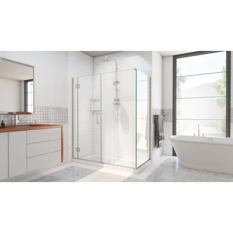 Unidoor-X 64" x 72" Rectangle Hinged Shower Enclosure, Brushed Nickel, Reversible