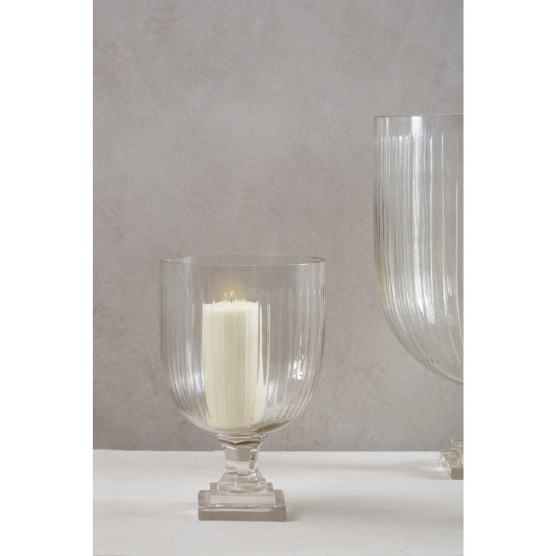 Glass Tabletop Hurricane, 26cm H x 16.5cm W x 16.5cm D