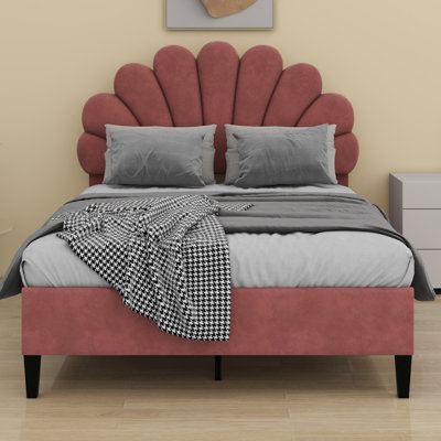 Lit plateforme tapissier avec tête de lit à motif floral