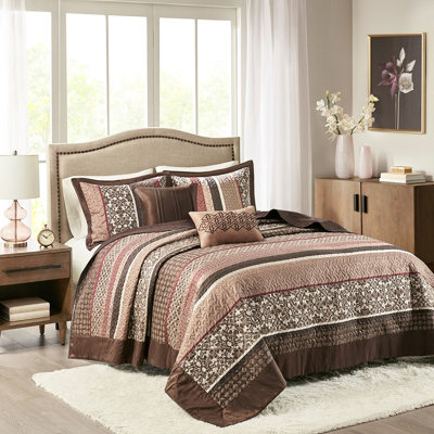 Queen Bed Red Bedspread With Geometric Leaf 5 Piece For Queen, 100%