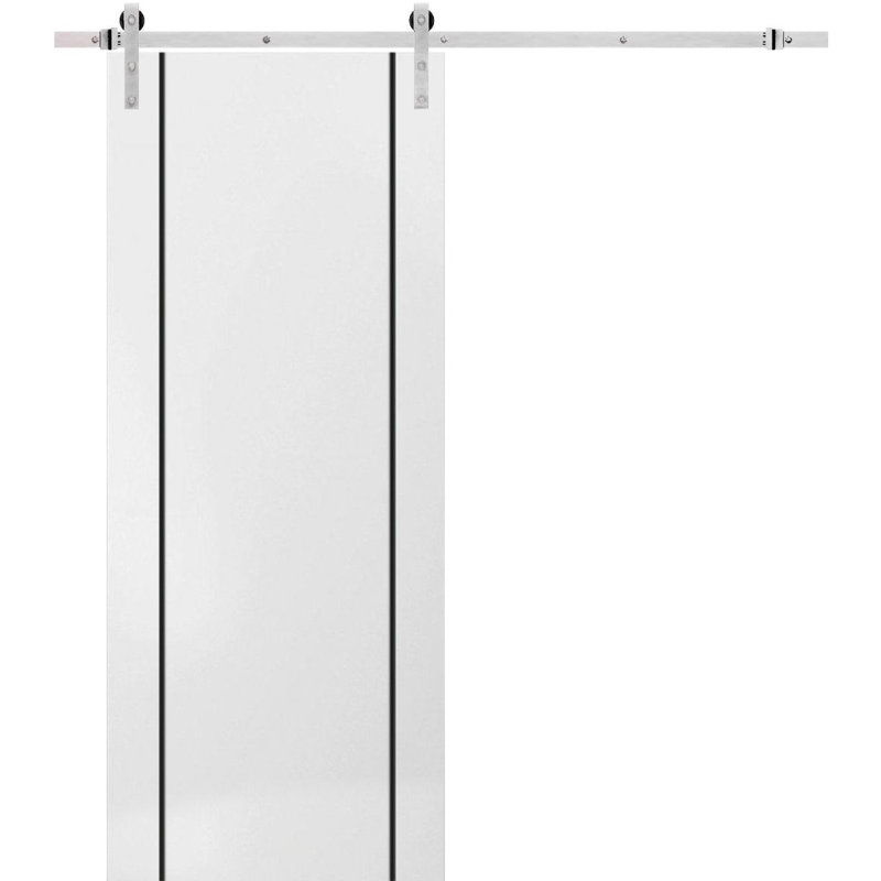 Porte de grange en bois massif massif, Satin blanc, 24 po x 84 po