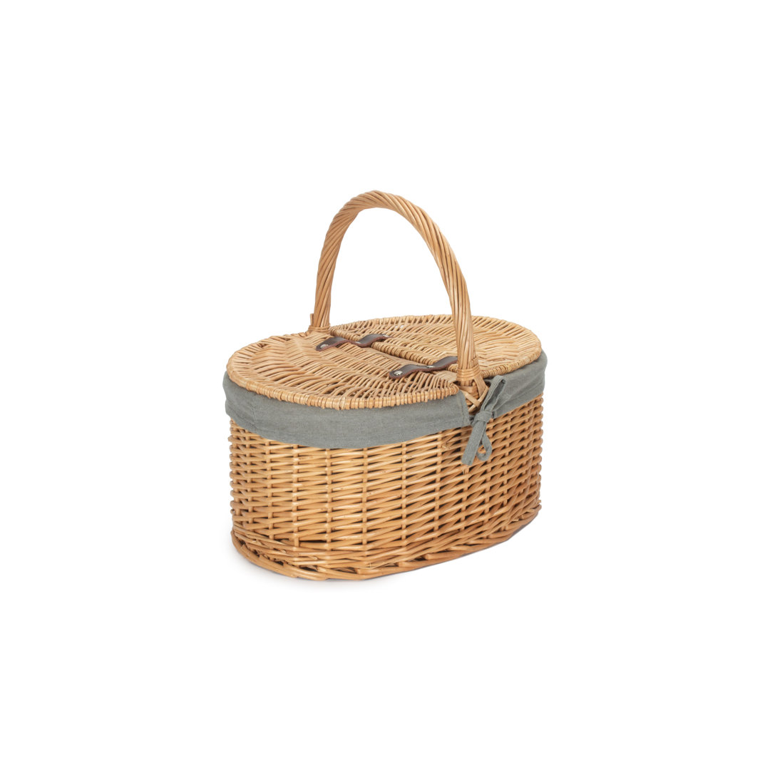 Wicker Lidded Picnic Hamper Basket with Lining
