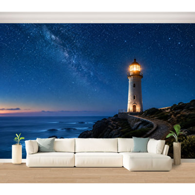 Wall Mural Peel and Stick Wallpaper Lighthouse Petit Minou Brittany coastal water sea ocean beach Self-Adhesive Removable Contact Paper Wall Decor for Living Room Bedroom 100"H x 144"W