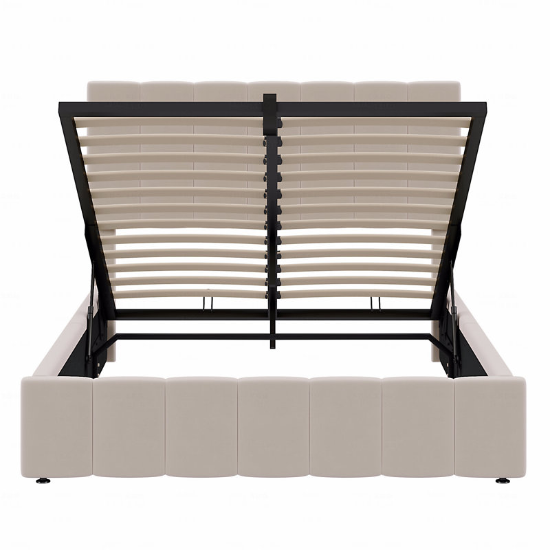 Full Size Upholstered Platform Bed With A Hydraulic Storage System, Full, Beige