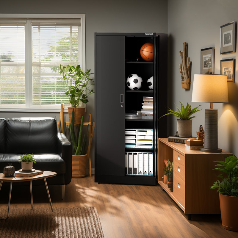 Black Lockable Office Cabinet with Adjustable Shelving