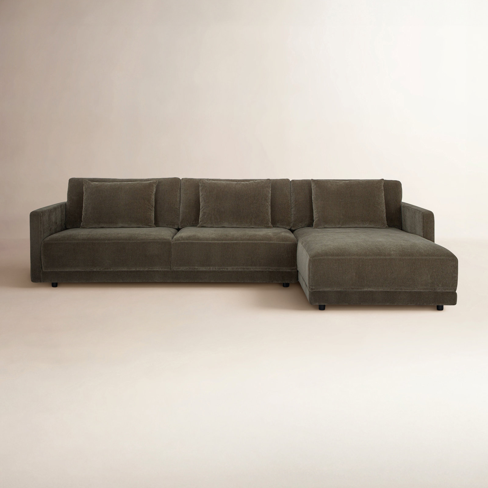 Kenji 2-Piece Upholstered Chaise Sectional, Right Hand Facing, Olive Green Performance Chenille