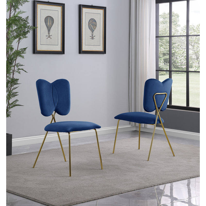 Chaises d'appoint en velours à oreilles, Or, Bleu
