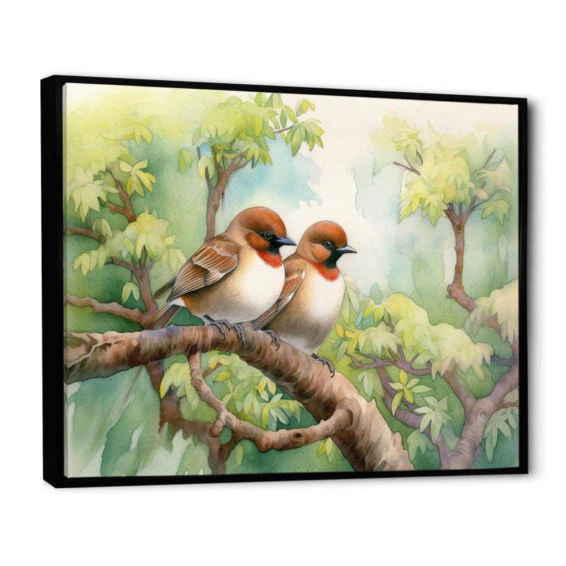 Oiseaux du printemps I sur toile, H 24 po x l 32 po x P 1 po, Cadre flottant noir
