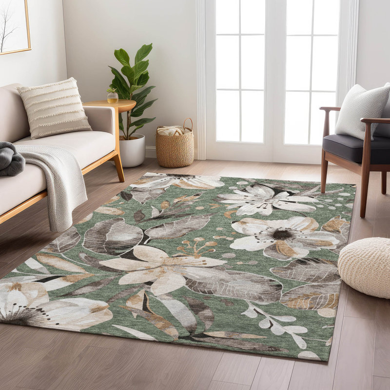 Machine Washable Indoor/Outdoor Millner ACN2260 Floral Rug, Rectangle 8' x 10'