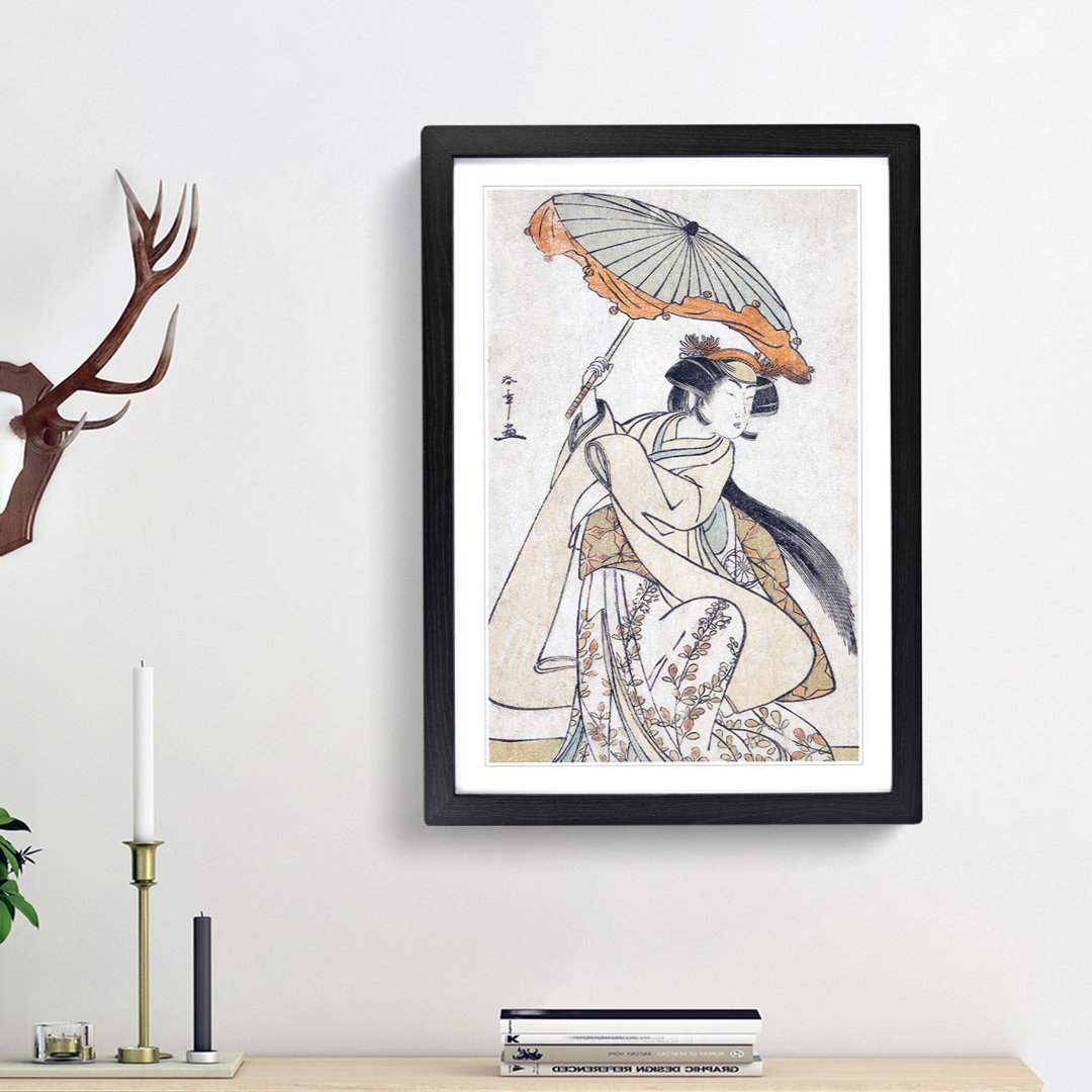 Segawa Kikunojo with an Umbrella by Katsukawa Shunsho - Picture Frame Painting Print