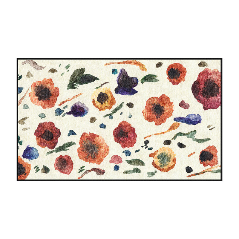 Tapis en chenille / polyester tissé à la machine à motif floral Nakida - rouge / beige, Rectangle 7 pi x 10 pi