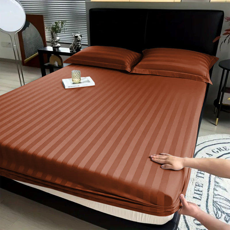 Aspire Homeware Luxury 40cm Deep Striped Fitted Sheet for Hotel Style Bedroom Comfort, King (5'), Rust