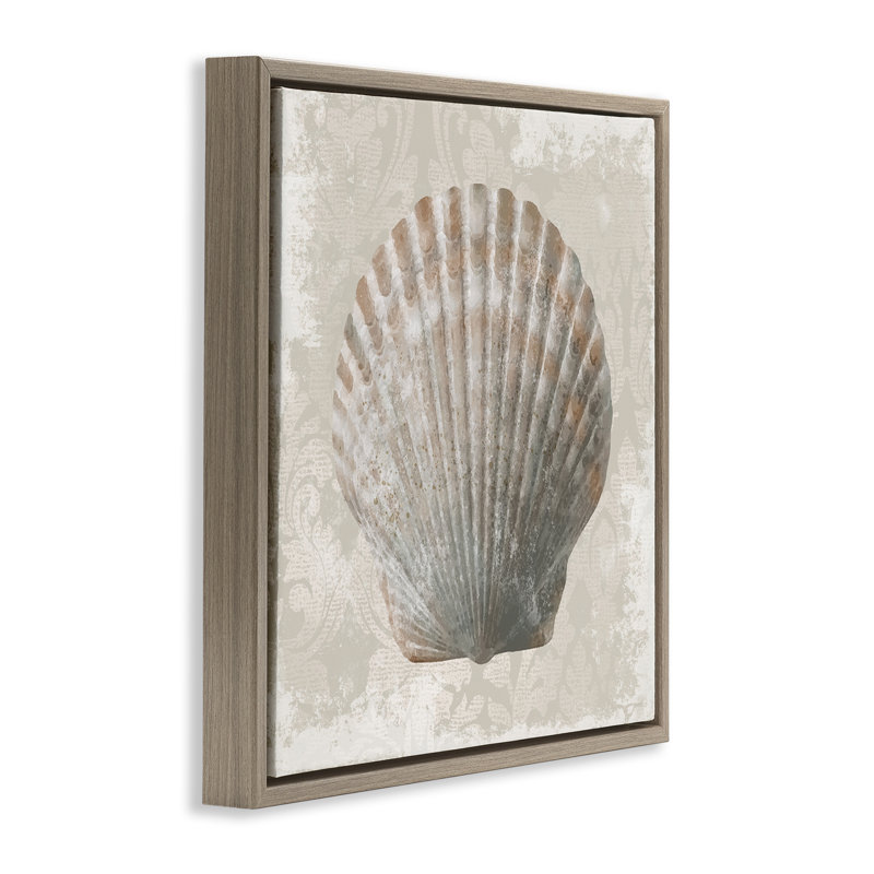 Coquille de palourde sur motif rétro, H 18 po x l 18 po, Cadre flottant orme Montalcino