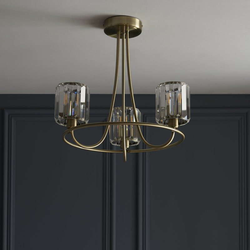 Ampelius Semi Flush Mount, Antique Brass/Clear Glass