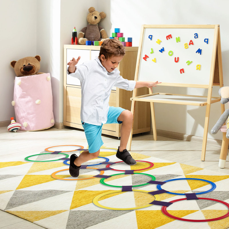 Jeu de marelle Hey Play - Anneaux et connecteurs en plastique pour utilisation intérieure et extérieure - Jeu pour filles et garçons