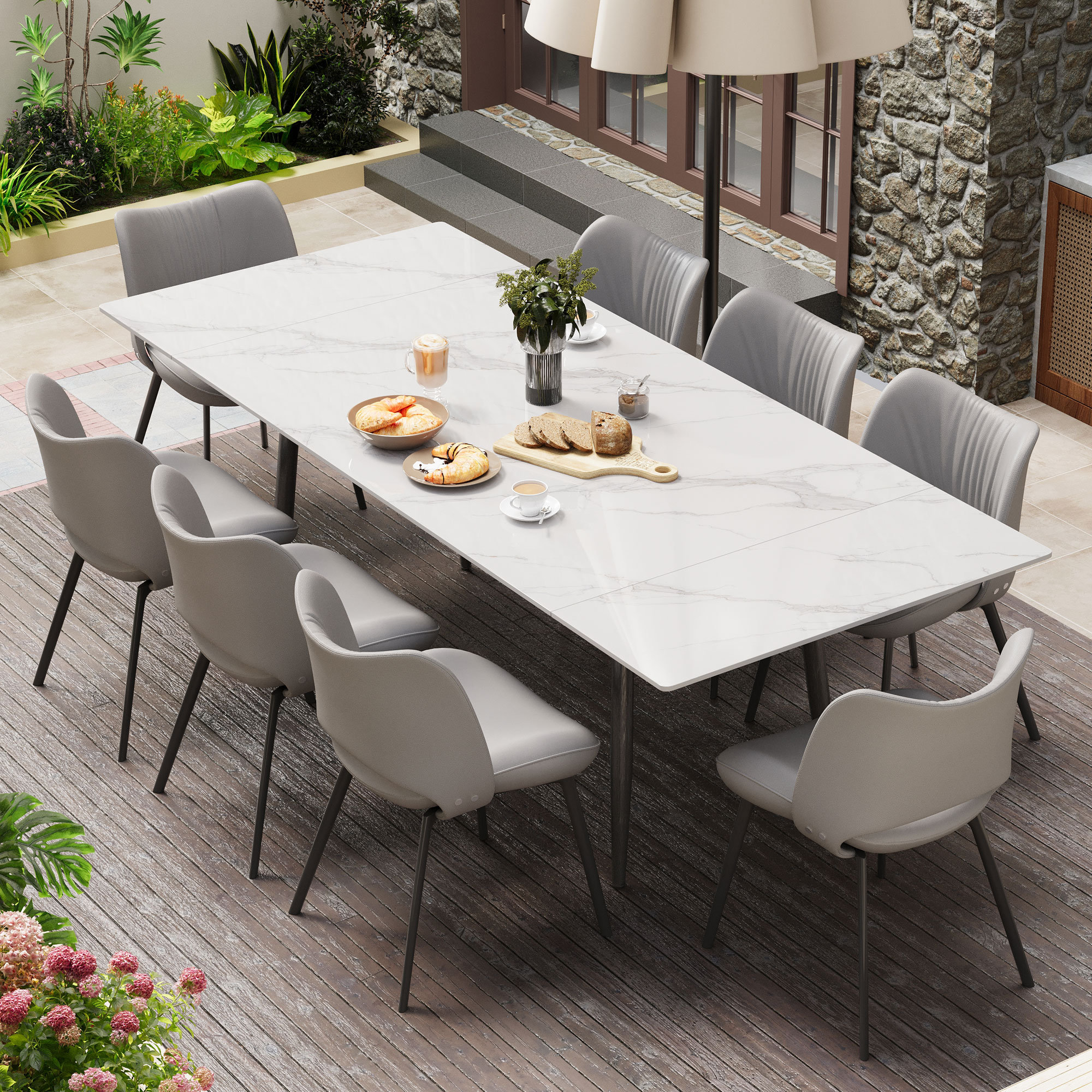 Ivy Bronx Relja 62.9" To 94.4" Expandable White Sintered Stone Dining Table & Reviews | Wayfair