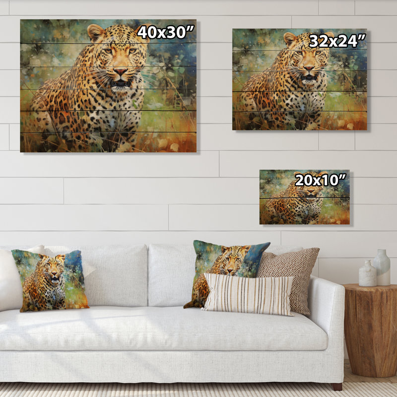 Leopard Grace IV sur bois, H 30 po x l 40 po x P 0,78 po