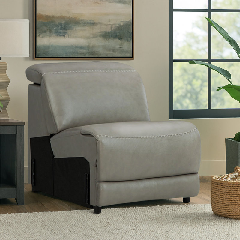 Fauteuil modulaire Reze, cuir véritable gris clair, rembourrage doux