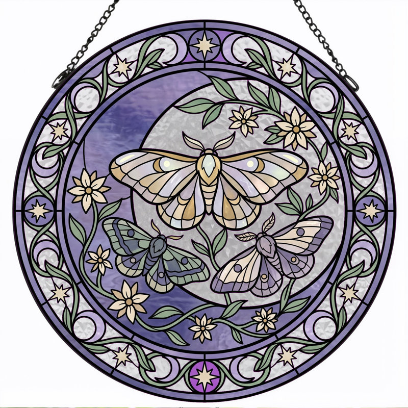 Panneau de vitrail floral Moth ， H 12 po, 12"H