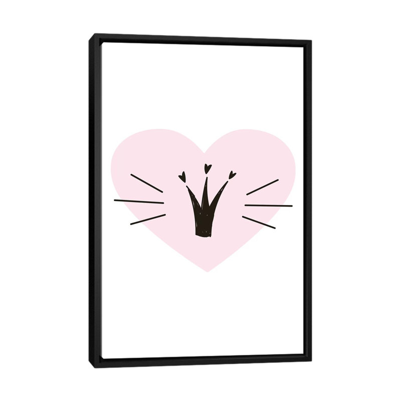 «Heart with Crown», reproduction d'impression, H 60 po x l 40po x P 1,5 po, Toile avec cadre noir, Pas de tapis