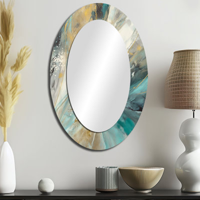 Turquoise Serendipity, peinture abstraite I - miroir mural ovale bleu sarcelle
