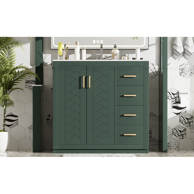 36" Bathroom Vanity with Ceramic Sink Combo, Green