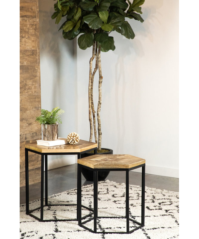 Coaster Furniture Adger 2-piece Hexagonal Nesting Tables Natural and Black