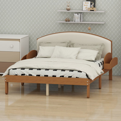 Bed frame with curved headboard and side shelves, arched legs for modern bedrooms